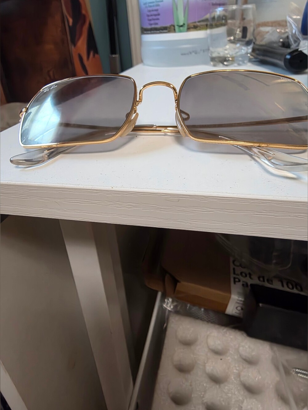 Ray-Ban Gold Frame Brown Lens 1971 Square Sunglasses - Picture 2 of 4